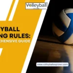 Volleyball on the ground and decorated text of Volleyball Serving Rules A Comprehensive Guide