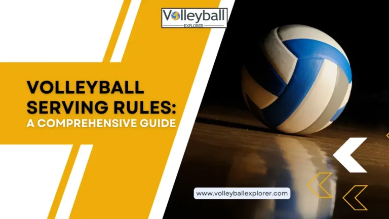 Volleyball on the ground and decorated text of Volleyball Serving Rules A Comprehensive Guide