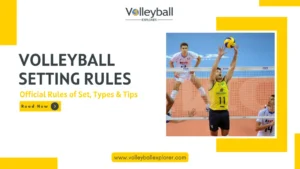 A setter setting volleyball in accordance with volleyball setting rules.